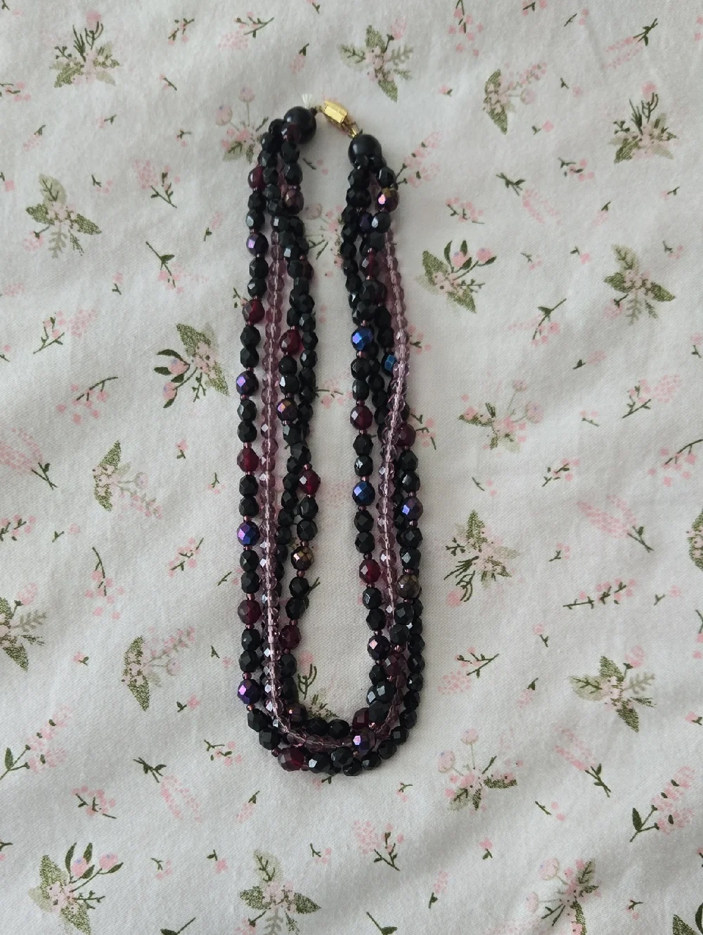 Multi-Strand Purple and Black Beaded Necklace - Picture 1 of 5